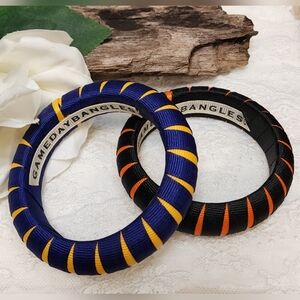 2 Striped Bangle Gameday Bracelets - Black Orange and Blue Yellow